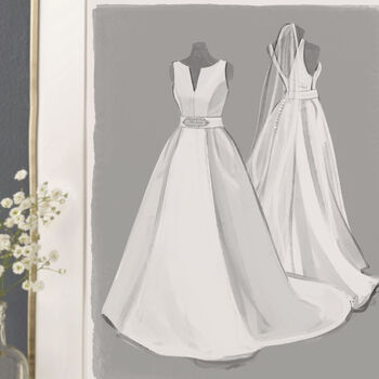 Illustrated Wedding Dress Illustration Portrait, 2 of 12
