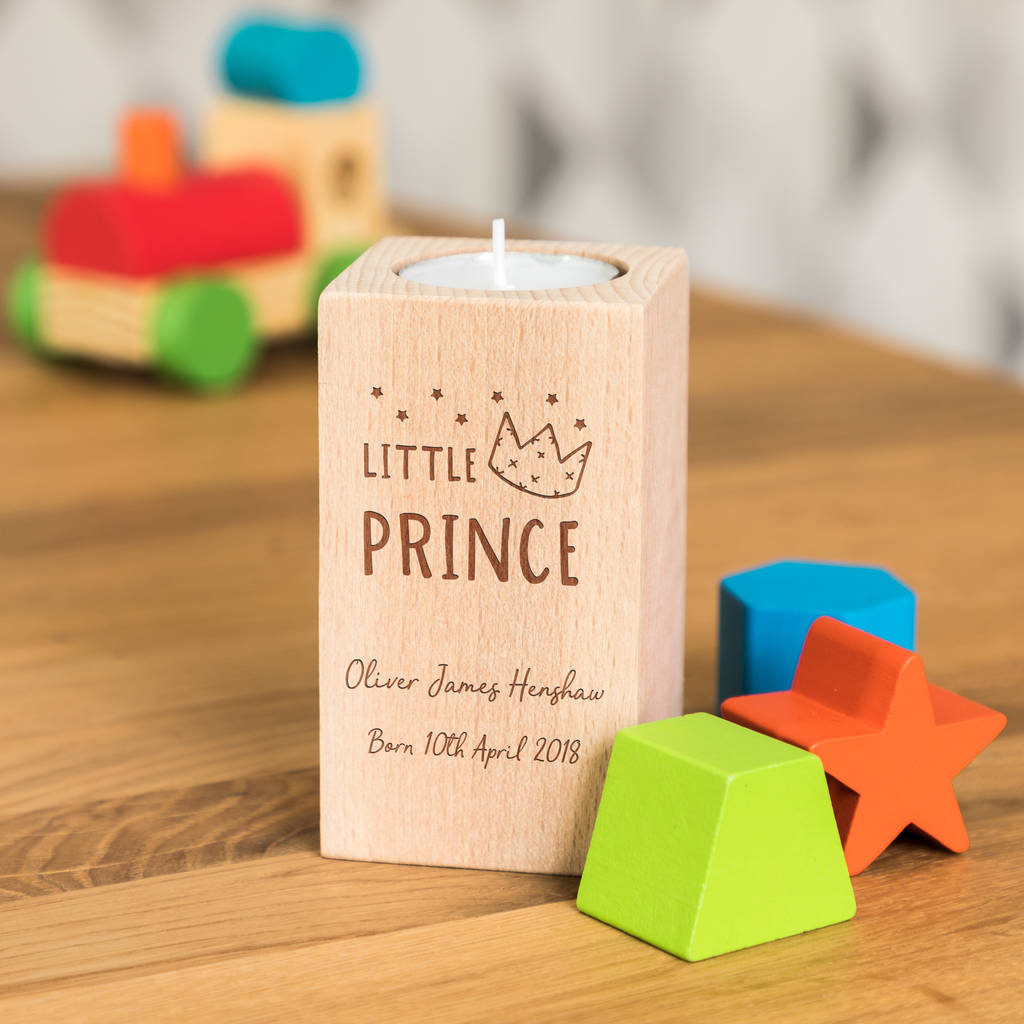 Personalised Little Prince Candle Holder New Baby Gift By Mirrorin