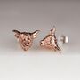 Highland Cow Earrings In Silver Or Rose Gold Plate, thumbnail 2 of 5