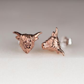 Highland Cow Earrings In Silver Or Rose Gold Plate, 2 of 5