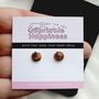 Tiny Gold Stud Earrings With Tigers Eye Crystal, thumbnail 1 of 4