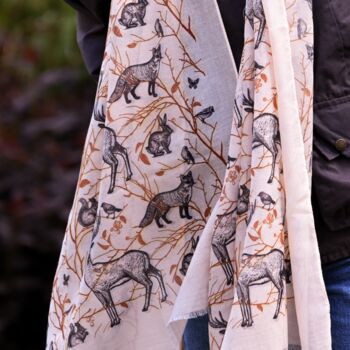 Woodland Animals Print Scarf In Personalised Gift Box, 4 of 7