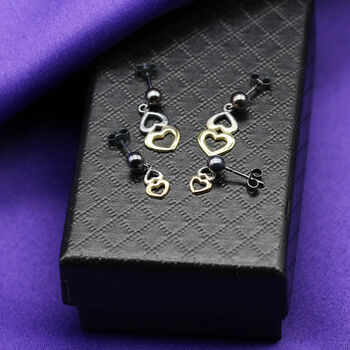 Delicate Two Heart Gothic Stud Earrings, 2 of 3