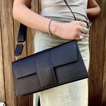 Black Leather Crossbody Envelope Handbag, 3 of 8