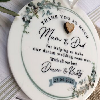 Parents Wedding Thank You, Personalised Plaque Keepsake, 2 of 3