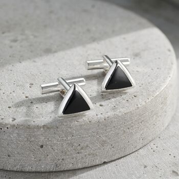 Personalised Sterling Silver Triangle Onyx Cufflinks, 3 of 6