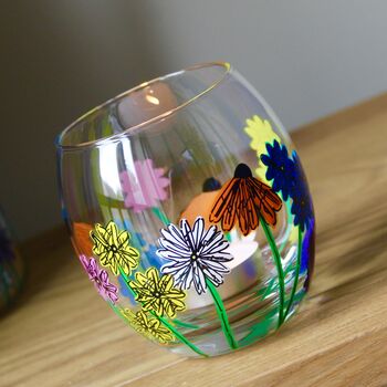 Wildflower Painted Round Glass Tea Light Holder, 2 of 5