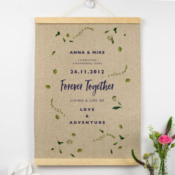 Personalised Cotton And Linen Anniversary Leaf Print, 4 of 5