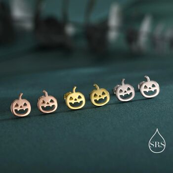 Sterling Silver Carved Pumpkin Stud Earrings, 7 of 12