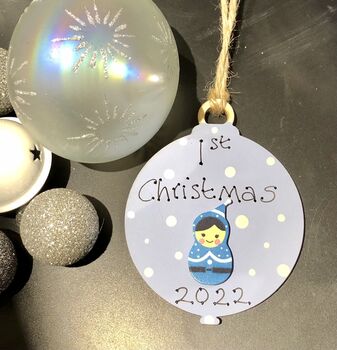 Baby Boy's 1st Christmas Tree Decoration Blue Bauble, 2 of 2
