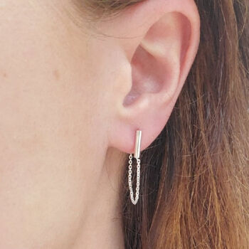 Gold Vermeil Bar And Chain Dangle Ear Stud Earrings, 4 of 7