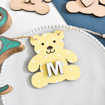 Personalised Wooden Bunting Teddy And Name, 4 of 8