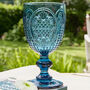 Fleur De Lys Blue Embossed Wine Glass, thumbnail 1 of 4