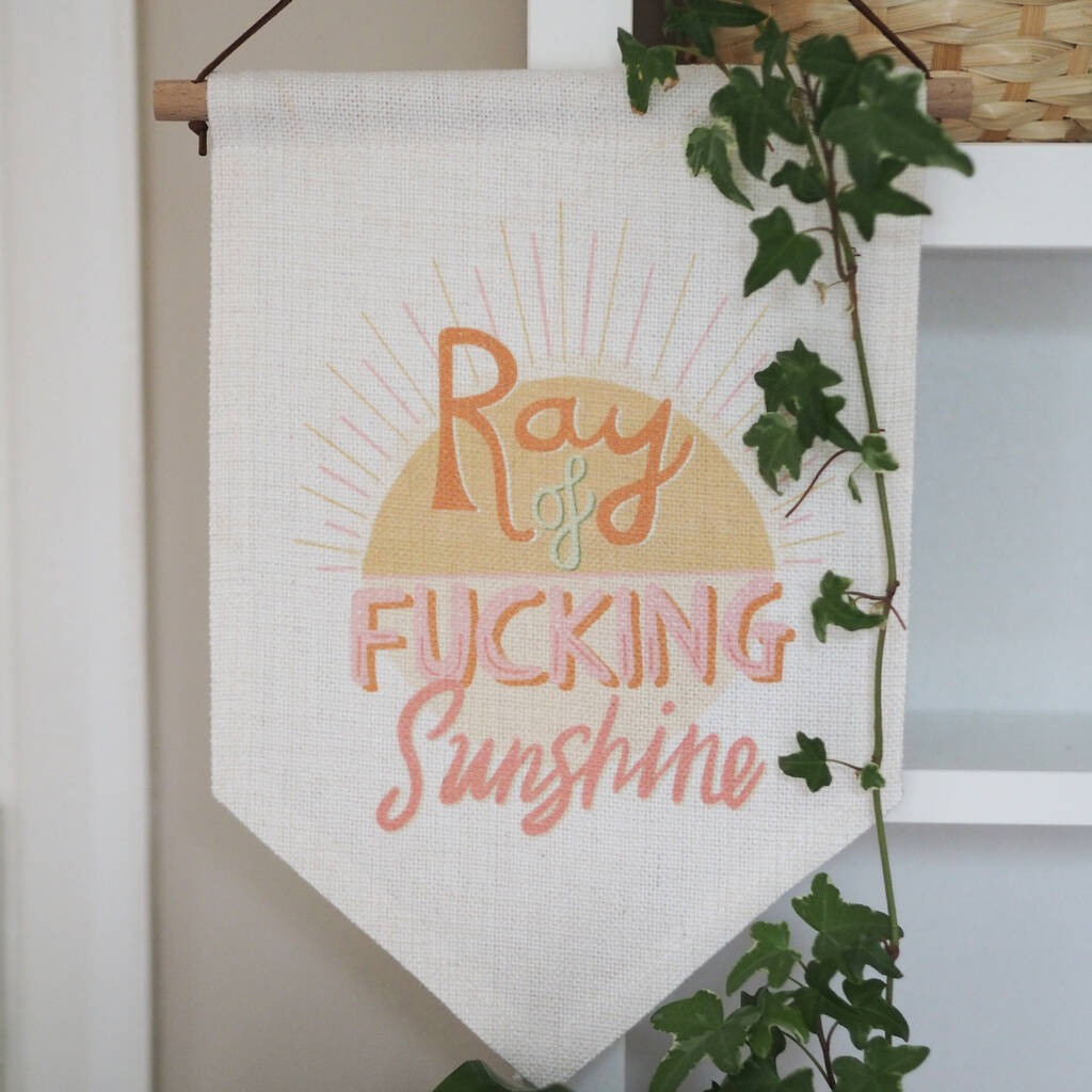 Ray Of Fucking Sunshine Linen Wall Hanging Flag By Sweetlove Press