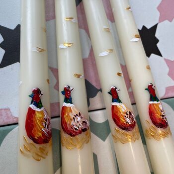 Ivory Hand Painted Pair Of Pheasant Autumn Candles, 2 of 3