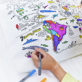 World Map Pillowcase Kit + 10 Pens, Colour In And Learn, 2 of 8