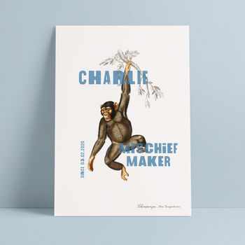'Mischief Maker' Chimpanzee Personalised Name Print, 3 of 4