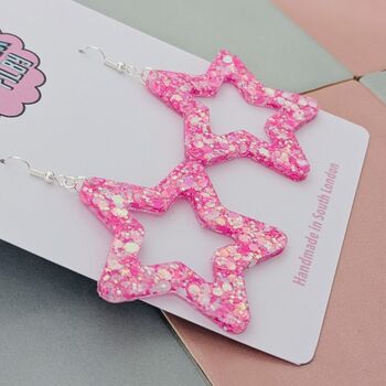 Sparkly Large Star Glitter Resin Statement Earrings, 5 of 8