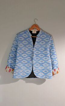 Modern Blue White Woven Jacket ~ Trendy Cotton Elegance, 3 of 5