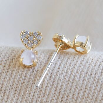 Crystal Heart And Quartz Stone Stud Earrings, 4 of 6