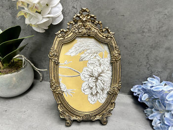 Crested Aged Gold Coloured Oval Photo Frame Freestanding Or Wall, 2 of 10