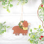 Christmas Tree Highland Baby Cow Coo Hanging Decoration, thumbnail 2 of 3