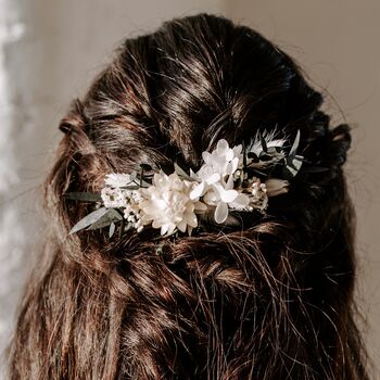 Willa Eucalyptus Preserved Flower Wedding Hair Comb, 3 of 3