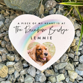Personalised Pet Rainbow Bridge Photo Resin Heart Grave Marker, 4 of 5