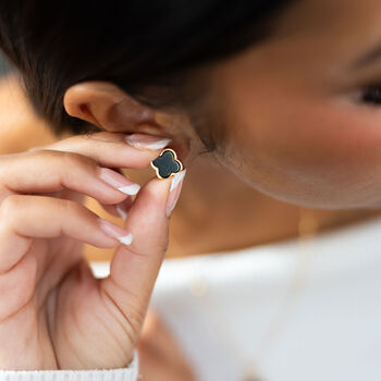 Black Onyx Clover Earrings, 2 of 3
