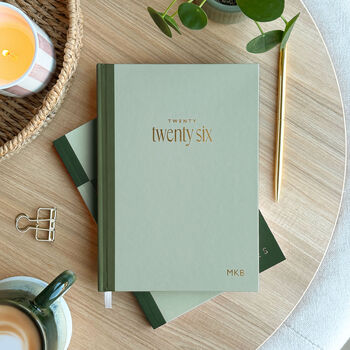 Personalised 2026 Diary With Matching Notebook And Pen Gift Set, Sage Green, 3 of 12