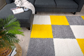 The Rugs Geometric Shaggy Rug Yellow Checkered Rug, 2 of 12