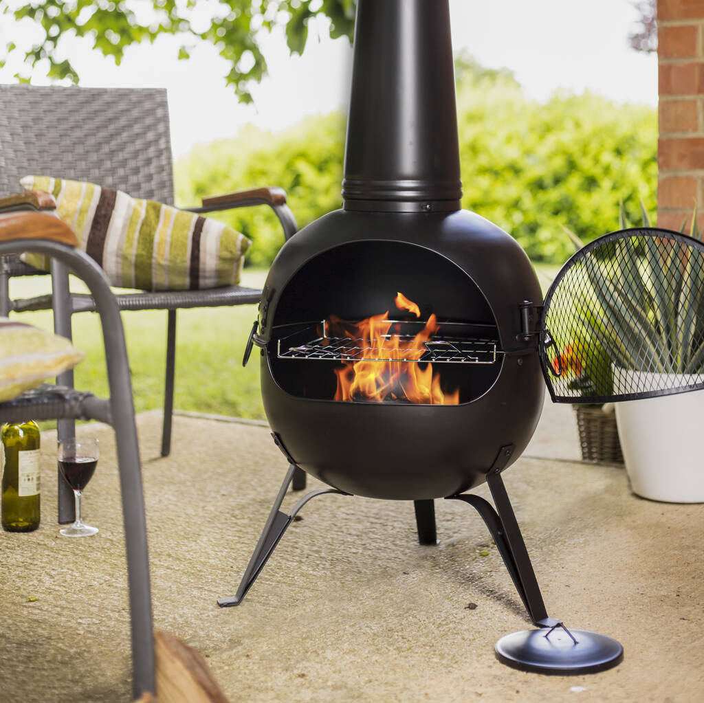 Black Steel Extra Large Chiminea With Grill By Garden Leisure ...