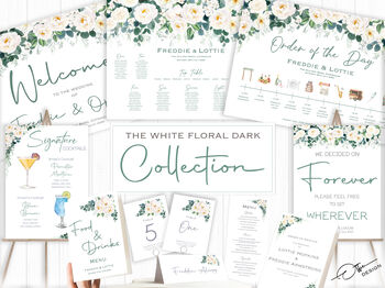 Wedding Welcome Sign White And Dark Green Floral, 6 of 7