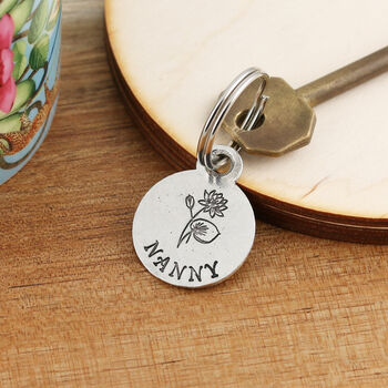 Nana Gift Birth Flower Pewter Keyring, 2 of 7