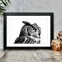 Black And White Owl Illustration Art Print, thumbnail 1 of 2