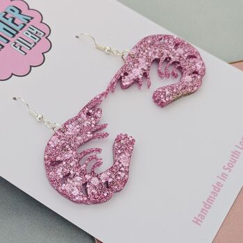 Pink Shrimp Glitter Earrings, 2 of 5