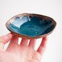 Handmade Teal And Gold Oval Pottery Soap Dish, thumbnail 3 of 7