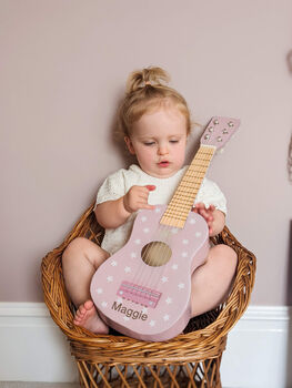 Personalised Pastel Pink Starry Toy Guitar, 2 of 4