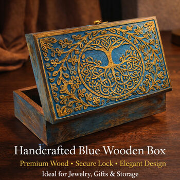 Blue Tree Of Life Engraved Wooden Keepsake Box, 7 of 12