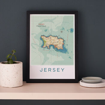Framed And Personalised Jersey Map Print, 6 of 8