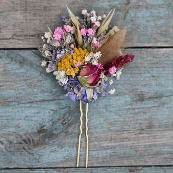 Set Of Three Wedding Dried Flower Hair Pins Meadow Mixed, 3 of 4