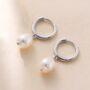 Minimalist Freshwater Pearl Silver Huggie Hoop Earrings, thumbnail 1 of 4