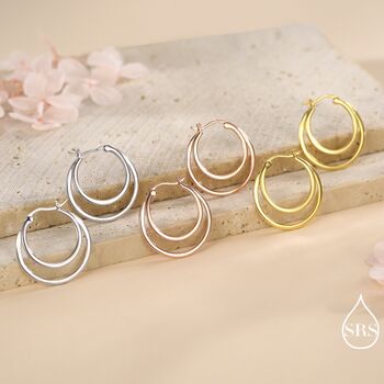 Single Piercing Double Large Hoop Earrings In Sterling Silver, 6 of 10