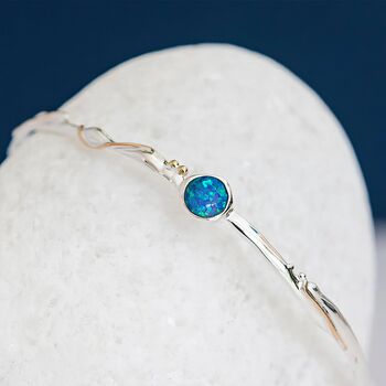 Sterling Silver Organic Round Blue Opal Bangle, 3 of 7