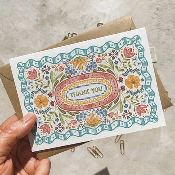 Folk Style Folded Thank You Cards And Envelopes, 3 of 8