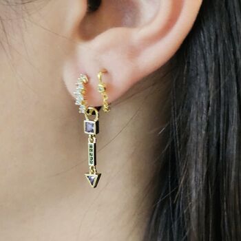 Detachable Gemstone Pavé Drop Hoop Earrings 14 K Gold Plated Sterling Silver Earrings Gift For Her, 2 of 9