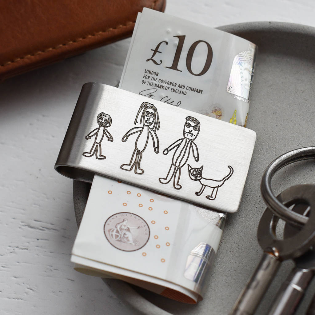 Money Clip Personalised With Childs Drawing Doodle, 1 of 3