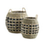 Round Natural And Black Wicker Baskets With Handles, thumbnail 2 of 4