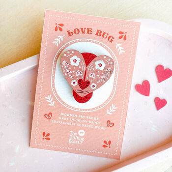 Wooden Love Bug Pin Badge, 2 of 3