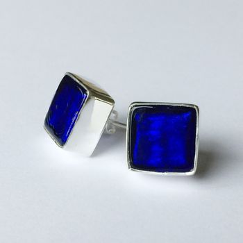 Murano Glass Square Silver Stud Earrings, 10 of 12